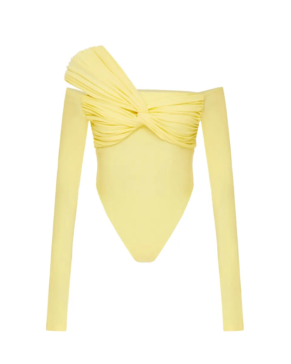 Bodysuit with asymmetric drape